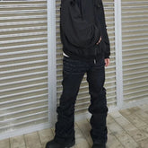 Hearujoy High Street Frayed Tassel Black Flare Jeans Pants for Men Straight Baggy Ropa Hombre Denim Trousers Oversized Distressed Cargos